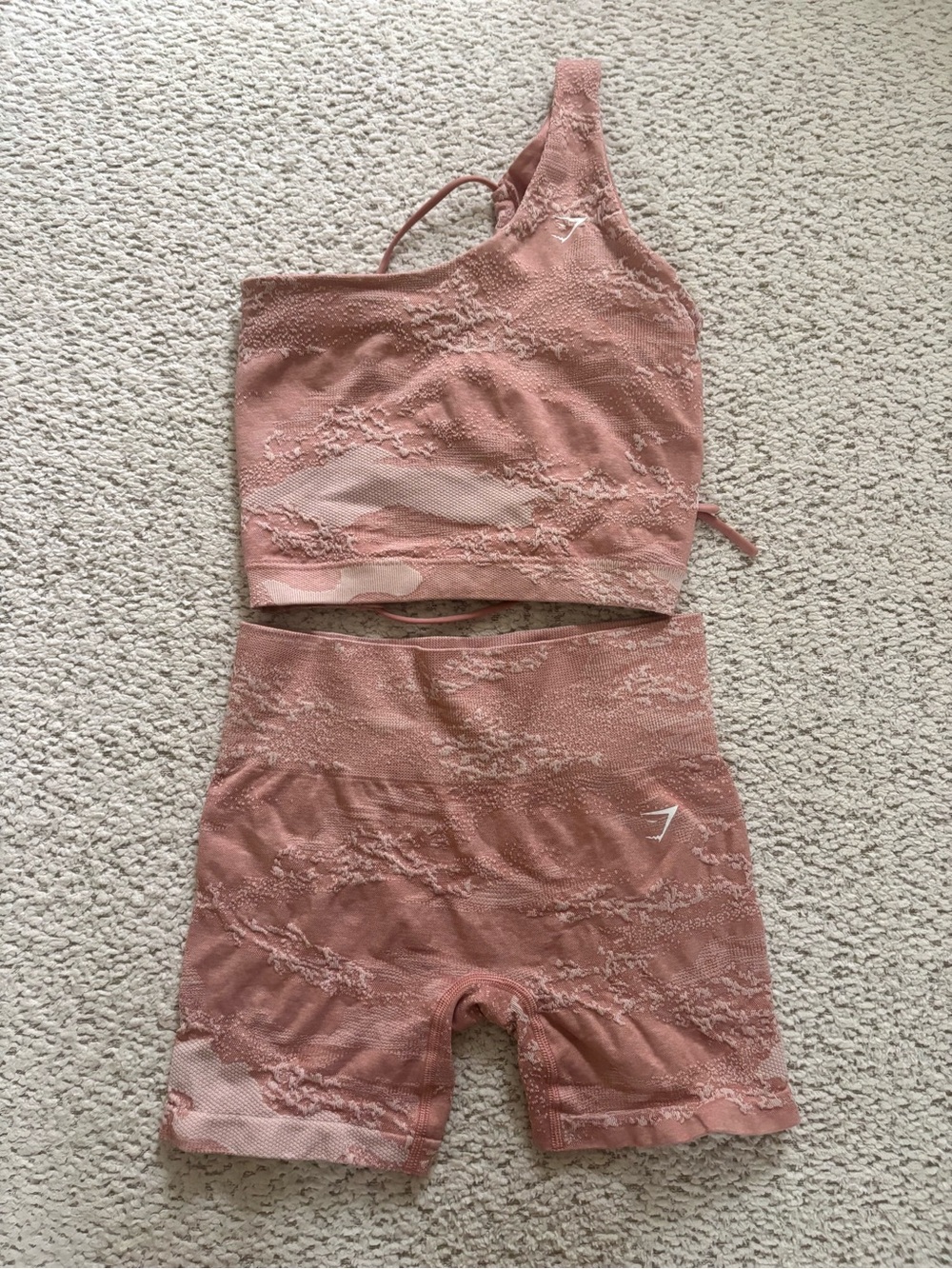 Gymshark Dusty Rose One-Shoulder Seamless Crop & High-Waist Shorts Set